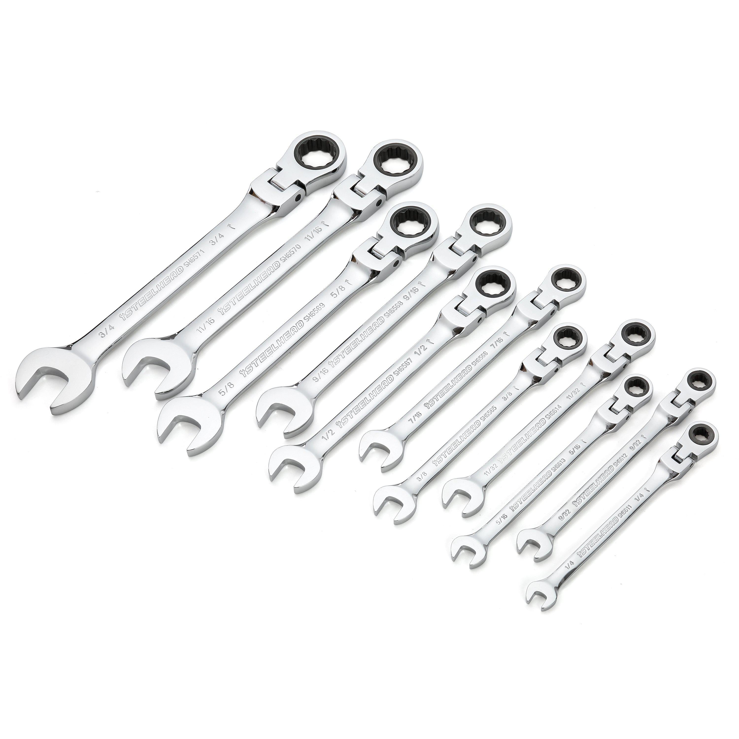 22 Piece SAE and Metric Flexible Head Ratcheting Wrench Set-Motorhead & Steelhead Tools