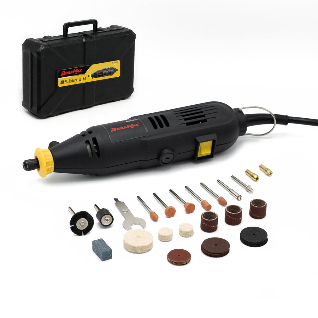 DURAMAX 40-Piece Rotary Tool Kit, Variable Speed 8000-30000 RPM, 120V Corded, with Blow Mold Case, for Cutting, Grinding, Polishing - MOTORHEAD & STEELHEAD Tools