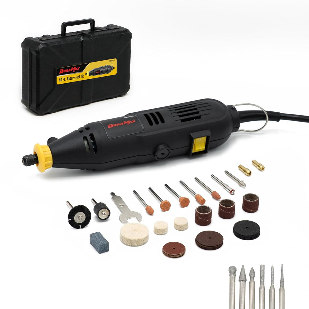 DURAMAX Rotary Tool Kit, 40 Pieces, Variable Speed 8000-30000 RPM, 120V, with 6-PCS Diamond Point Set, Carry Case - MOTORHEAD & STEELHEAD Tools