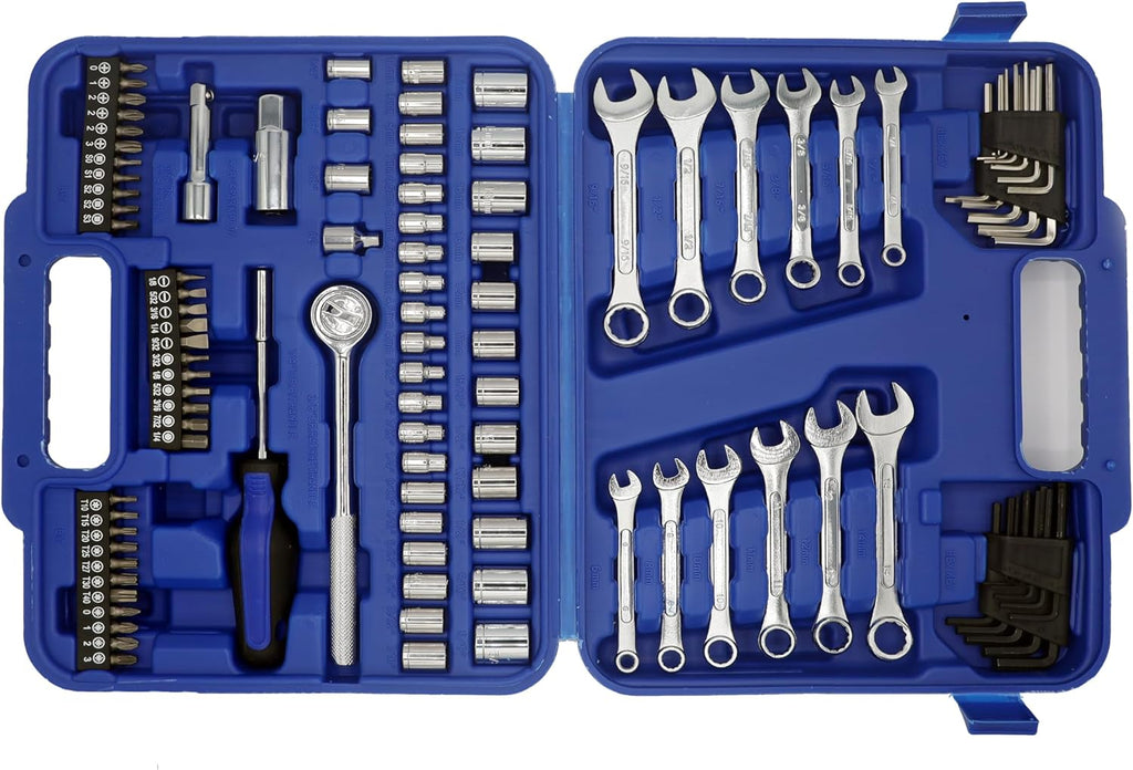 ULTRA STEEL 113-Piece Professional Mechanic Tool Set with Ratchet, Sockets, Wrenches, Hex Keys, Bits, Blow Mold Case - MOTORHEAD & STEELHEAD Tools