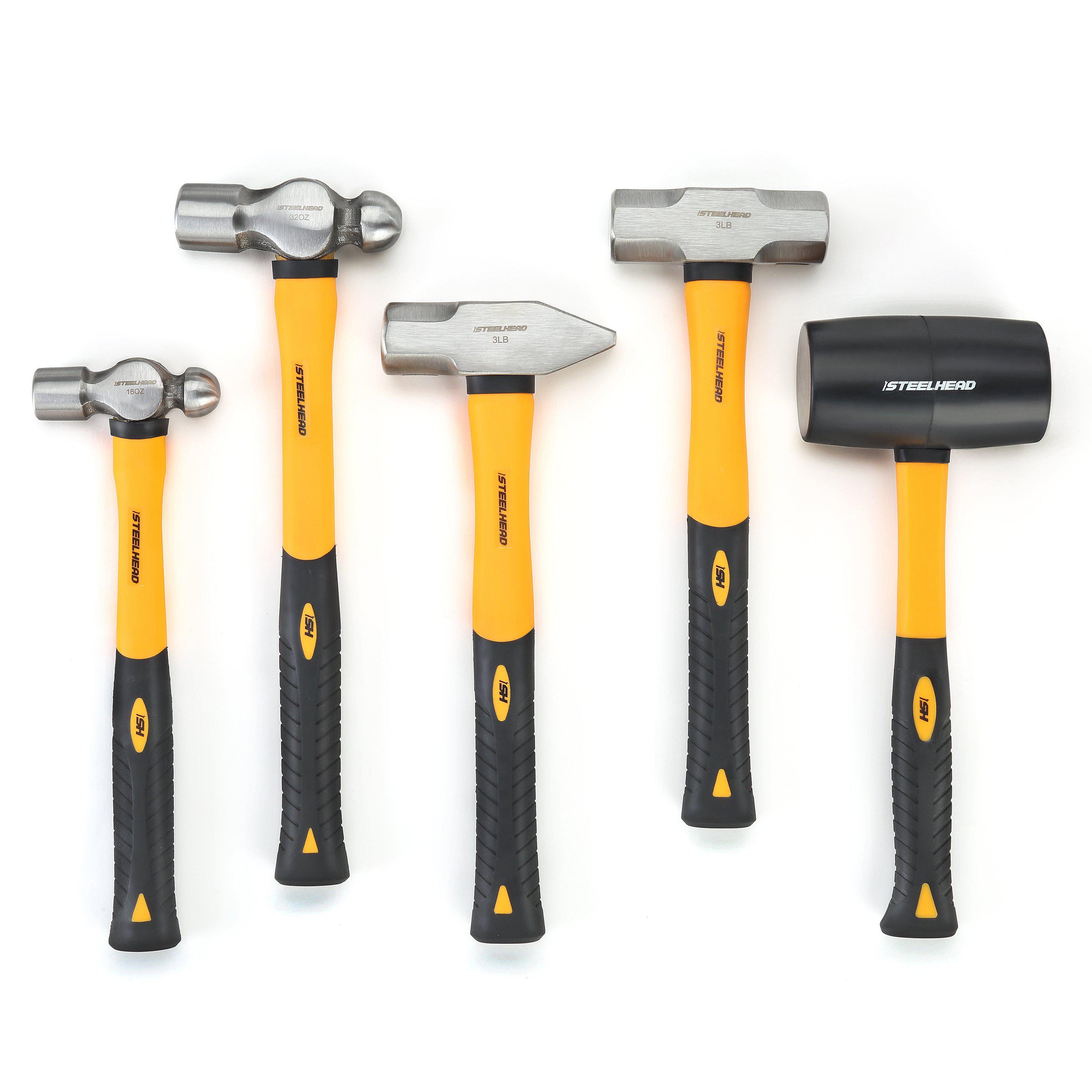 WORKPRO 5-Piece Hammer Set, Forged & Polished Steel Head, Fiberglass  Handle, 32oz Rubber Mallet, 16oz Claw Hammer, 3lb Sledge Hammer, 16oz  Ball Peen Hammer