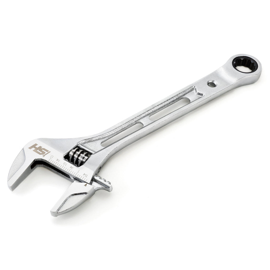 10 in. Wide Mouth Adjustable Wrench with 17 mm. Ratcheting End-Motorhead & Steelhead Tools