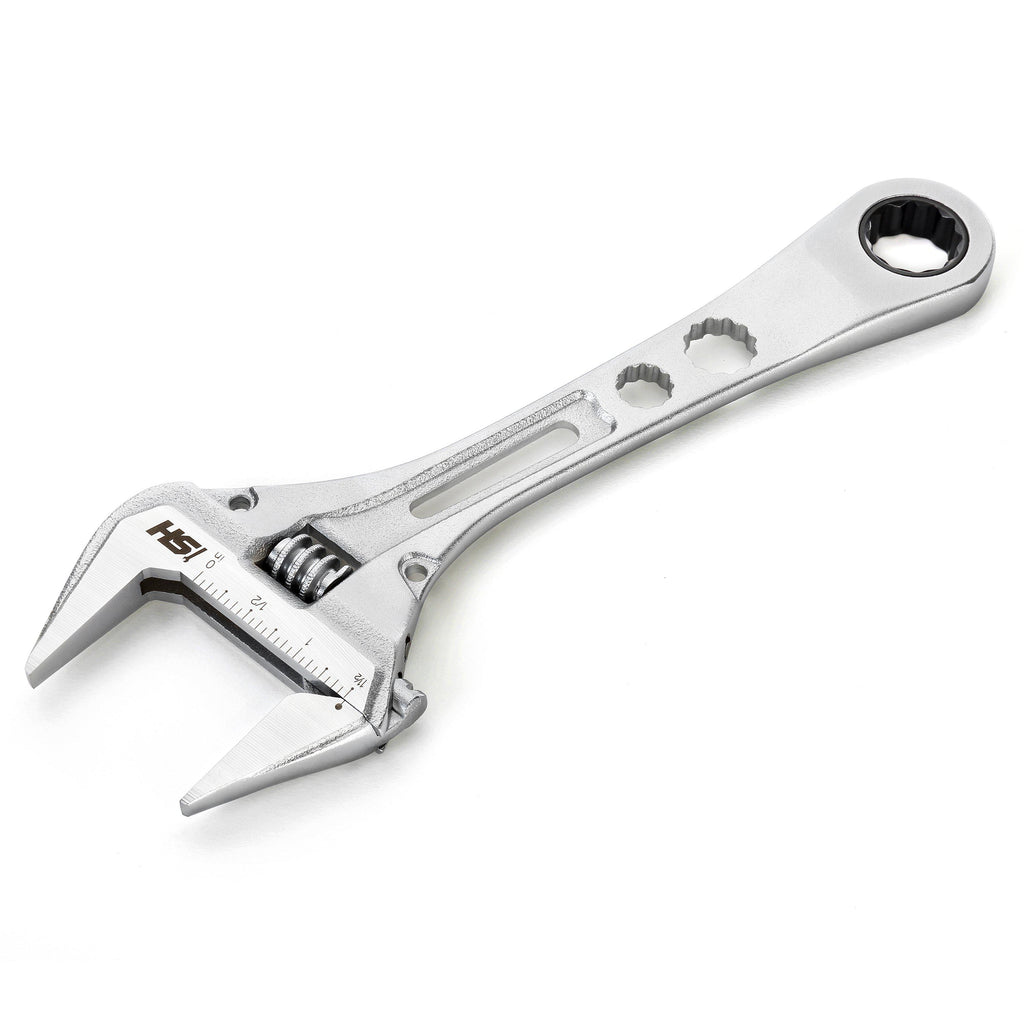 8 in. Wide Mouth Adjustable Wrench with Ratcheting End-Motorhead & Steelhead Tools