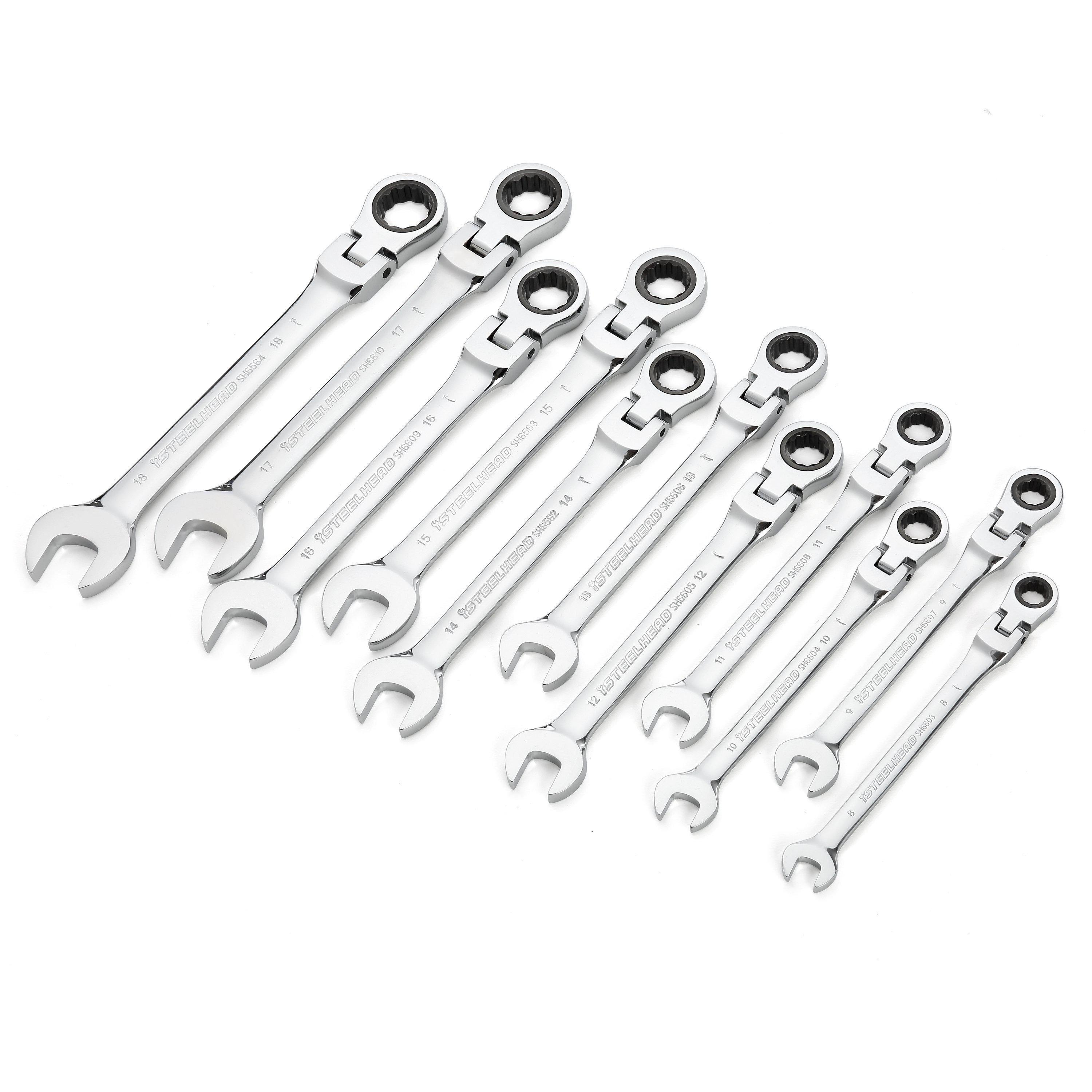 22 Piece SAE and Metric Flexible Head Ratcheting Wrench Set-Motorhead & Steelhead Tools